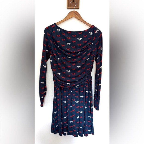 Leota New York Chase & Wonder HORSE Drapey Dress SIZE 6 Blue Long Sleeve Western - Picture 4 of 12